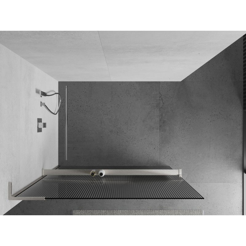 Mexen Kioto+ L shower wall with Walk-in shelf 100 x 200 cm, stripes, brushed nickel - 800-100-123-97-09
