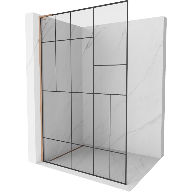 Mexen Kioto L Walk-in Shower Wall 90 x 200 cm, Black Pattern, Brushed Bronze - 800-090-103-65-78