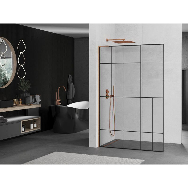 Mexen Kioto L shower wall Walk-in 120 x 200 cm, black pattern, brushed copper - 800-120-103-65-78