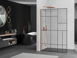 Mexen Kioto L shower wall Walk-in 120 x 200 cm, black pattern, brushed copper - 800-120-103-65-78