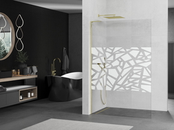Mexen Kioto L 70 x 200 cm Walk-in Shower Panel, White Pattern, Gold - 800-070-103-50-85