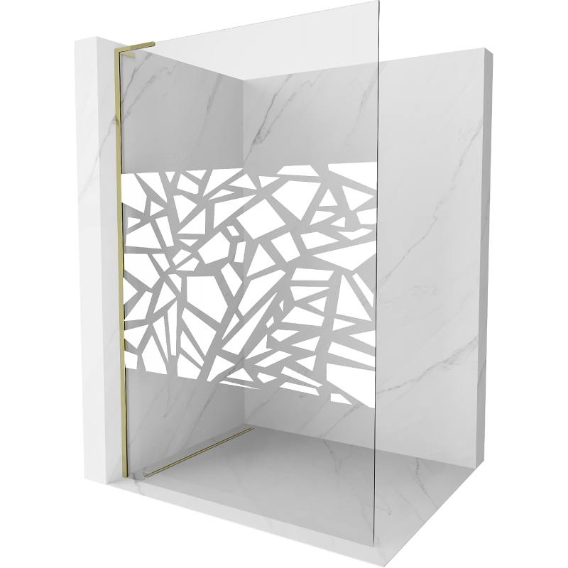 Mexen Kioto L Walk-in Shower Wall 100 x 200 cm, White Pattern, Gold - 800-100-103-50-85