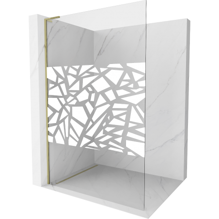 Mexen Kioto L Walk-in Shower Wall 100 x 200 cm, White Pattern, Gold - 800-100-103-50-85
