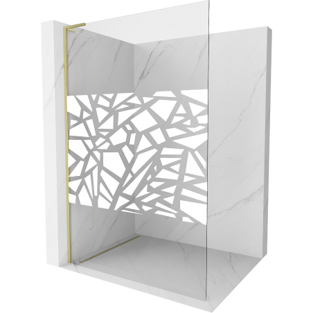 Mexen Kioto L Walk-in Shower Wall 80 x 200 cm, white pattern, brushed gold - 800-080-103-55-85
