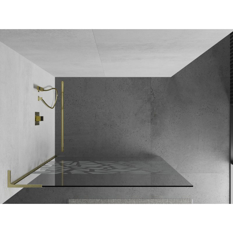 Mexen Kioto L Shower Wall Walk-in 120 x 200 cm, white pattern, brushed gold - 800-120-103-55-85