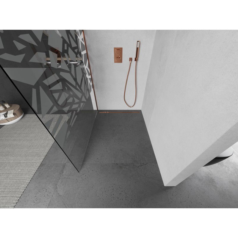Mexen Kioto L Shower Wall Walk-in 90 x 200 cm, white pattern, rose gold - 800-090-103-60-85