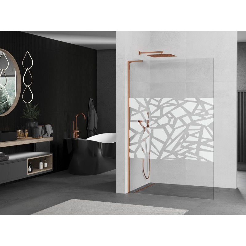 Mexen Kioto L Walk-in Shower Wall 110 x 200 cm, White Pattern, Rose Gold - 800-110-103-60-85