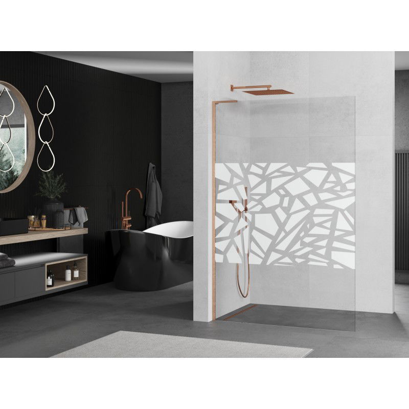 Mexen Kioto L Walk-in Shower Wall 70 x 200 cm, White Pattern, Brushed Copper - 800-070-103-65-85