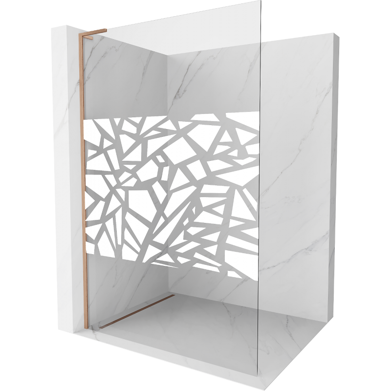 Mexen Kioto L Walk-in Shower Wall 90 x 200 cm, White Pattern, Brushed Brass - 800-090-103-65-85