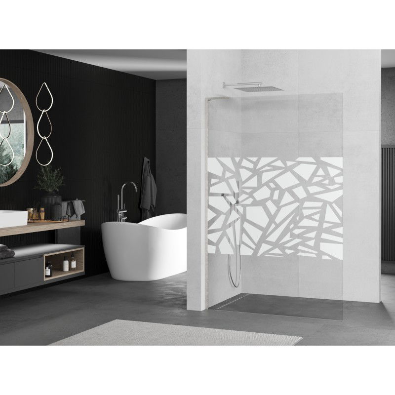 Mexen Kioto L Walk-in Shower Wall 80 x 200 cm, white pattern, brushed nickel - 800-080-103-97-85