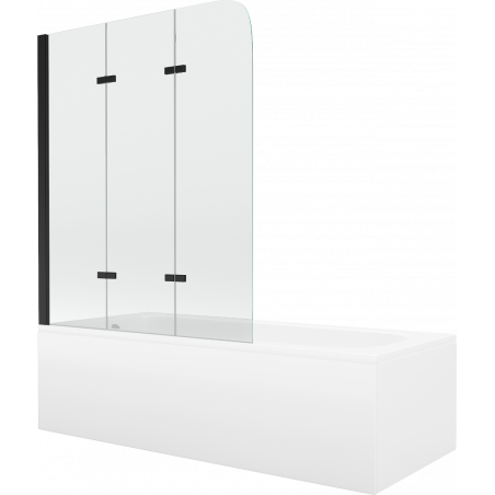 Mexen Vega rectangular bathtub 150 x 70 cm with panels and a 3-wing screen 120 cm, Transparent, Black - 550115070X9012037000