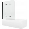 Mexen Vega rectangular bath 150 x 70 cm with paneling and 3-panel screen 120 cm, transparent, black - 550115070X9012037000