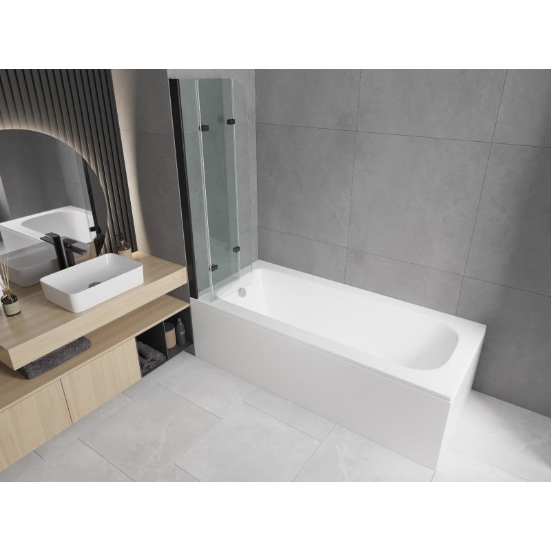 Mexen Vega rectangular bath 150 x 70 cm with paneling and 3-panel screen 120 cm, transparent, black - 550115070X9012037000