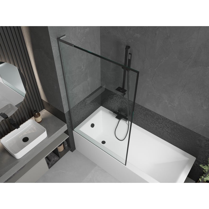 Mexen Next L Bath Screen 1-Panel 100 x 150 cm, Black Frame, Brushed Gun Gray - 895-100-000-03-70-66