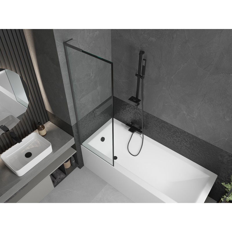 Mexen Next L Bath Screen 1-Panel 60 x 150 cm, Black Frame, Gun Metal - 895-060-000-03-70-95