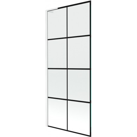 Mexen Next L bath screen 1-wing 80 x 150 cm, black pattern, white - 895-080-000-03-77-20