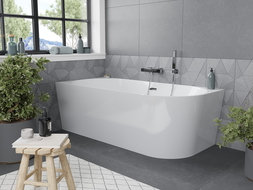 Mexen Mia freestanding corner bathtub left 150 x 75 cm, white, chrome overflow - 52691507500L-01