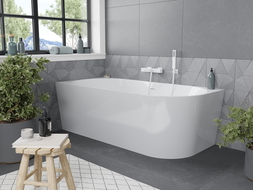 Mexen Mia freestanding corner bathtub left 150 x 75 cm, white, white overflow - 52691507500L-20
