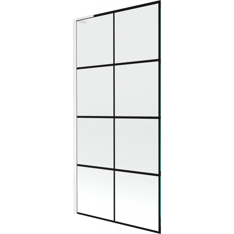 Mexen Next L over-bath screen, 1-wing, 90 x 150 cm, black grid, white - 895-090-000-03-77-20