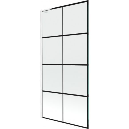 Mexen Next L over-bath screen, 1-wing, 90 x 150 cm, black grid, white - 895-090-000-03-77-20