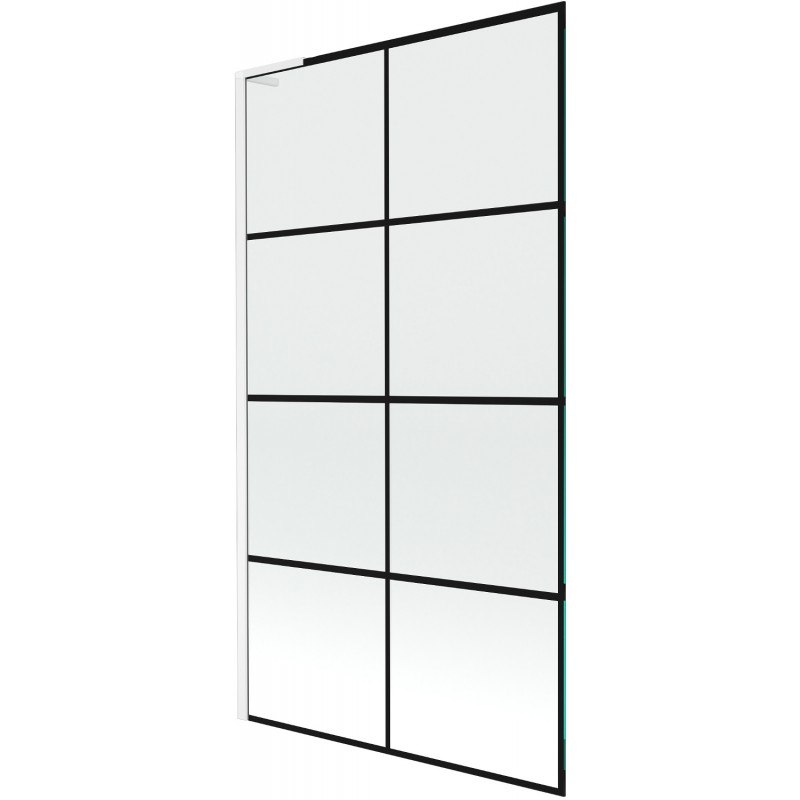 Mexen Next L one-wing bath screen 100 x 150 cm, black grid, white - 895-100-000-03-77-20