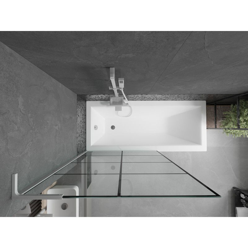 Mexen Next L one-wing bath screen 100 x 150 cm, black grid, white - 895-100-000-03-77-20