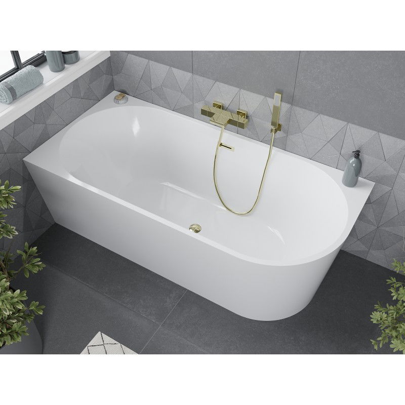 Mexen Mia freestanding corner bath left 150 x 75 cm, white, gold overflow - 52691507500L-50
