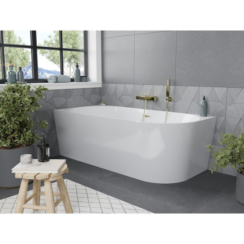 Mexen Mia freestanding corner bathtub left 150 x 75 cm, white, brushed gold overflow - 52691507500L-55