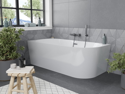 Mexen Mia freestanding left corner bathtub 150 x 75 cm, white, gun metal overflow - 52691507500L-95