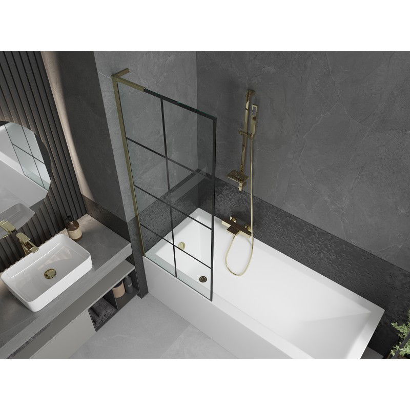Mexen Next L Shower Screen 1-Wing 70 x 150 cm, Black Grid, Gold - 895-070-000-03-77-50