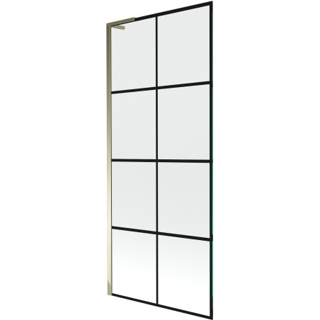 Mexen Next L Bathtub Screen 1-Wing 80 x 150 cm, Black Grid, Gold - 895-080-000-03-77-50