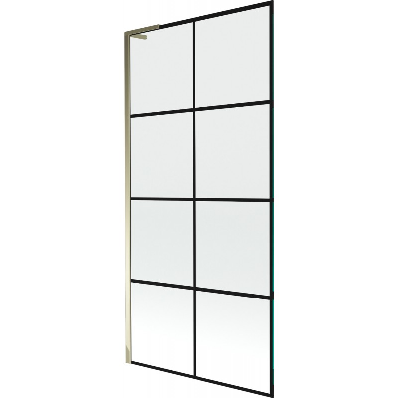 Mexen Next L 1-panel bath screen 90 x 150 cm, black grid, gold - 895-090-000-03-77-50