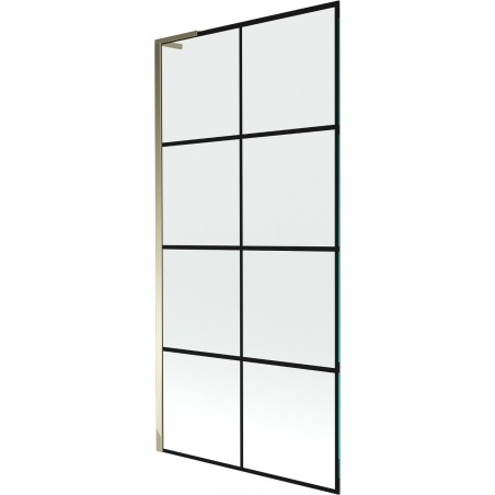 Mexen Next L 1-panel bath screen 90 x 150 cm, black grid, gold - 895-090-000-03-77-50