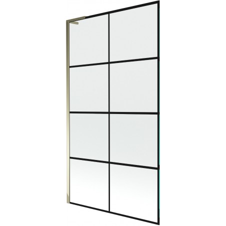 Mexen Next L 1-Panel Bath Screen 100 x 150 cm, Black Grid, Gold - 895-100-000-03-77-50