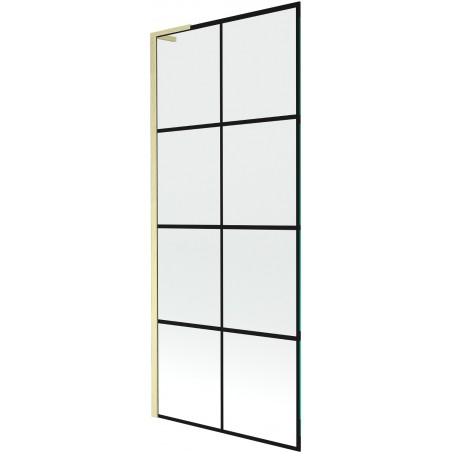 Mexen Next L 1-wing Bath Screen 80 x 150 cm, Black Grid, Brushed Gold - 895-080-000-03-77-55