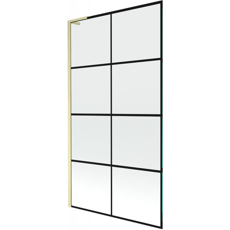 Mexen Next L Bathtub Screen 1-Leaf 100 x 150 cm, Black Grid, Brushed Gold - 895-100-000-03-77-55