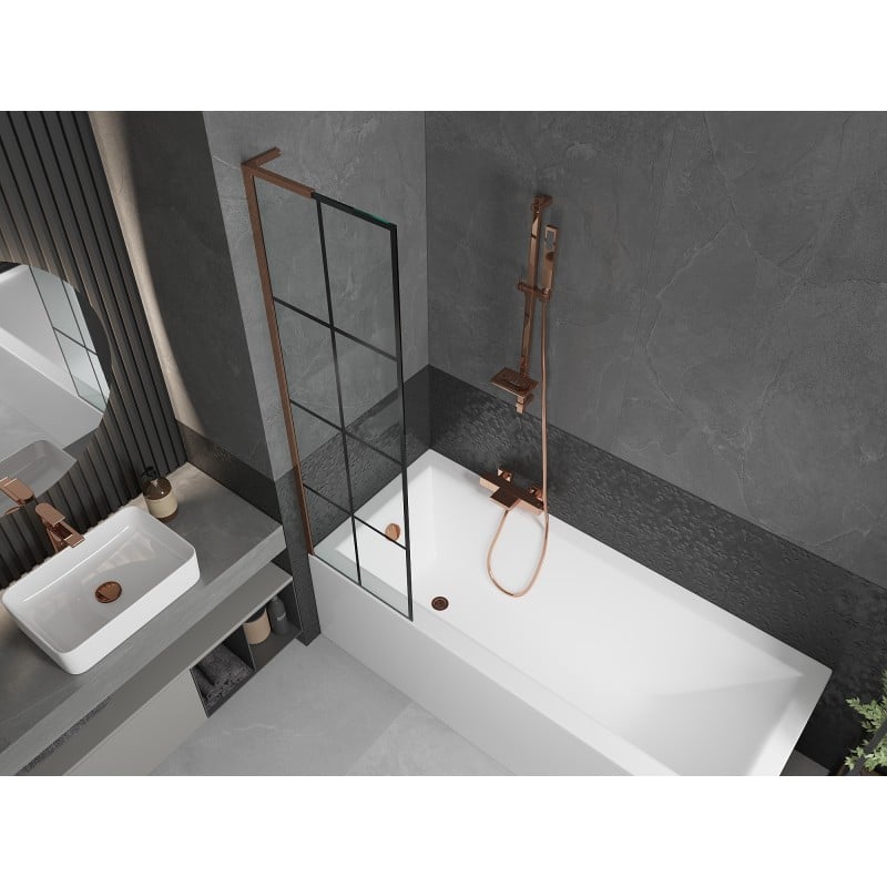 Mexen Next L Bath Screen 1-Panel 50 x 150 cm, Black Grid, Rose Gold - 895-050-000-03-77-60