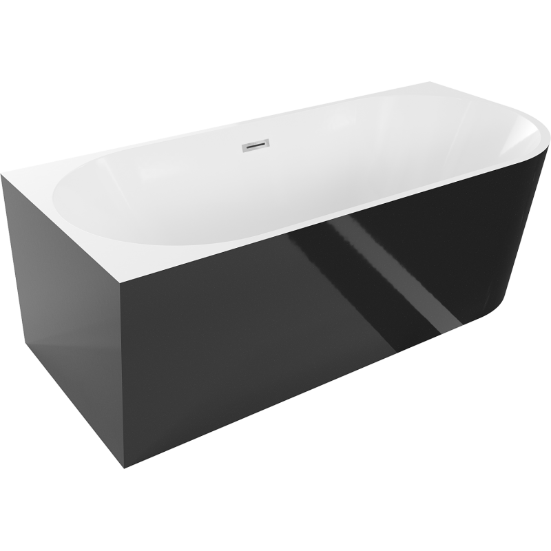 Mexen Mia freestanding left corner bathtub 150 x 75 cm, white/black, chrome overflow - 52691507575L-01