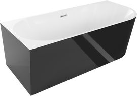 Mexen Mia freestanding left corner bathtub 150 x 75 cm, white/black, chrome overflow - 52691507575L-01