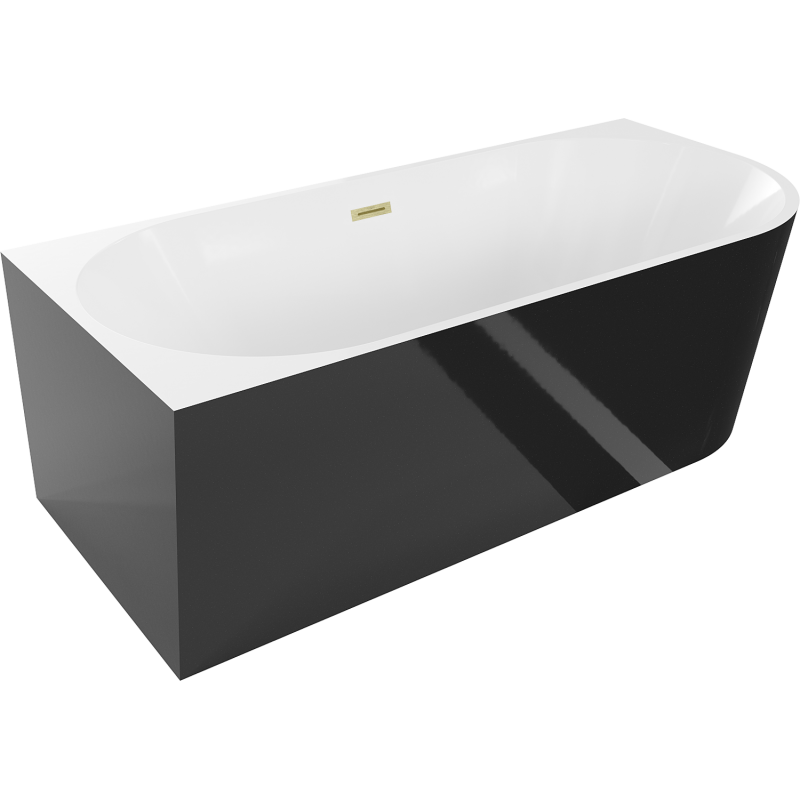 Mexen Mia free-standing corner bathtub left 150 x 75 cm, white/black, brushed gold overflow - 52691507575L-55