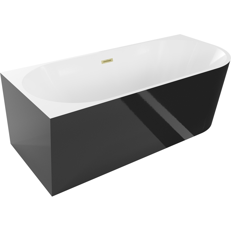Mexen Mia freestanding corner bathtub left 150 x 75 cm, white/black, brushed gold overflow - 52691507575L-55