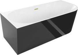 Mexen Mia freestanding left corner bath 150 x 75 cm, white/black, brushed gold overflow - 52691507575L-55