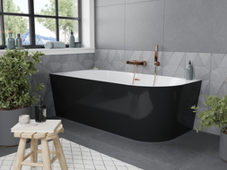Mexen Mia free-standing corner bathtub left 150 x 75 cm, white/black, brushed copper overflow - 52691507575L-65
