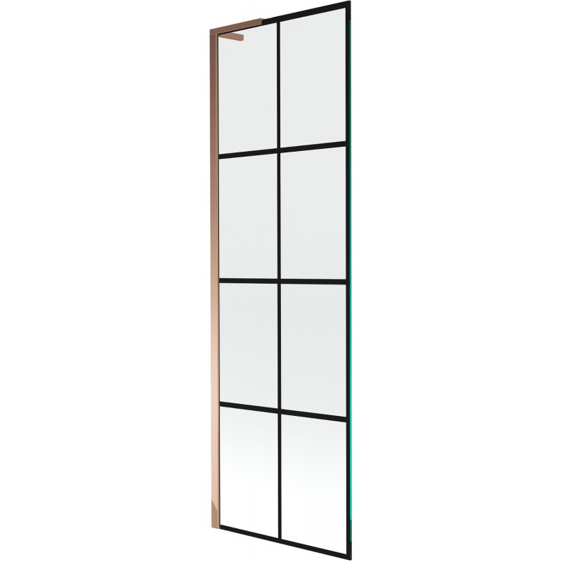 Mexen Next L 1-wing bath screen 60 x 150 cm, black grid, rose gold - 895-060-000-03-77-60