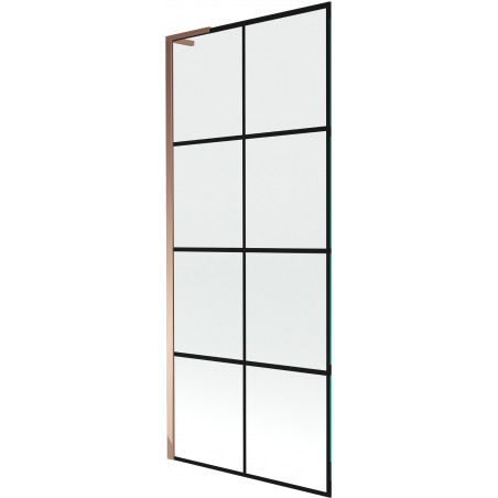 Mexen Next L bath screen, 1-wing 80 x 150 cm, black pattern, rose gold - 895-080-000-03-77-60