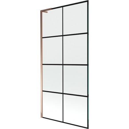 Mexen Next L bath screen 1-wing 90 x 150 cm, black grille, pink gold - 895-090-000-03-77-60