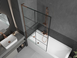 Mexen Next L 1-panel bath screen 100 x 150 cm, black grid, rose gold - 895-100-000-03-77-60