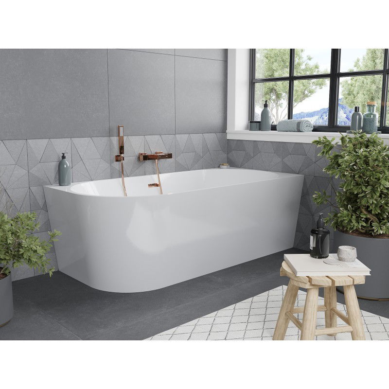 Mexen Mia freestanding corner bathtub right 150 x 75 cm, white, overflow rose gold - 52691507500P-60