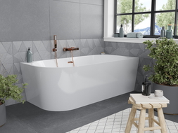 Mexen Mia free-standing corner right bath 150 x 75 cm, white, rose gold overflow - 52691507500P-60