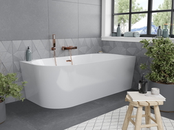 Mexen Mia freestanding corner bathtub right 150 x 75 cm, white, overflow rose gold - 52691507500P-60